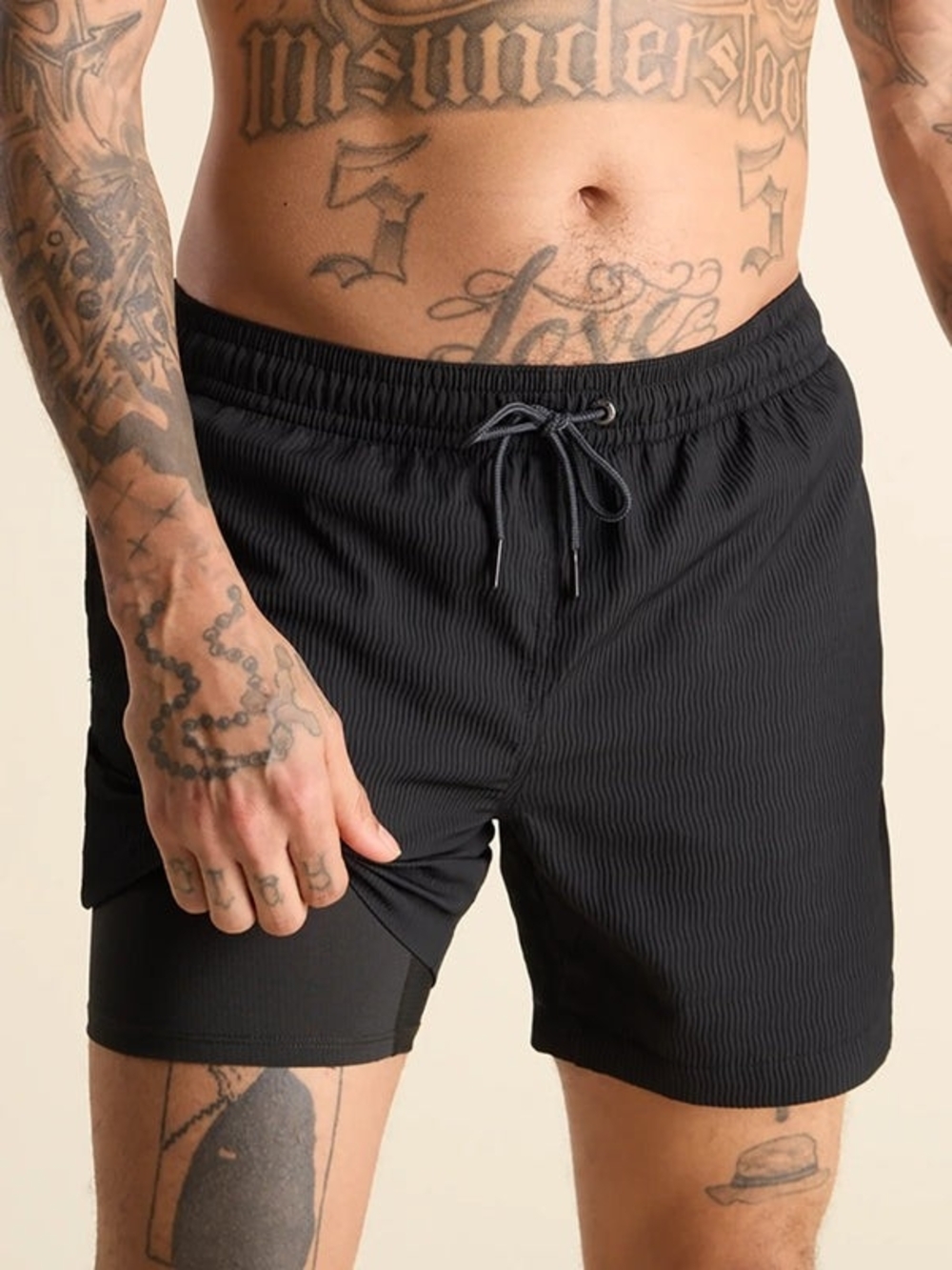 chubbies Black Textured 2-in-1 Swim Trunks